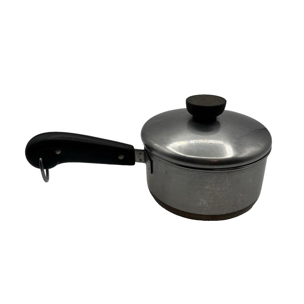 Vintage Revere Ware 1801 Copper Clad Stainless Steel Saucepan Pot w Lid USA
